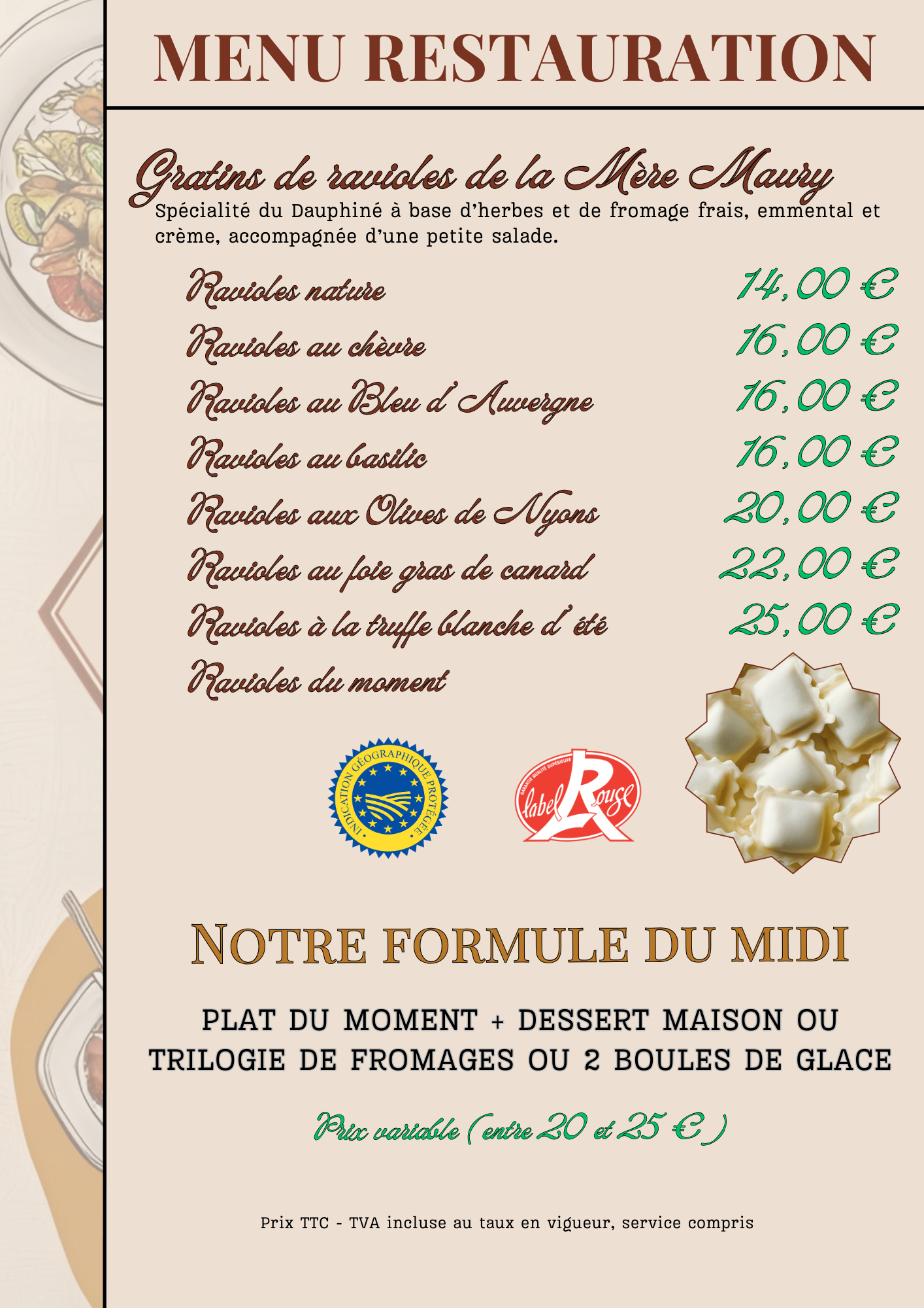 carte de la restauration
